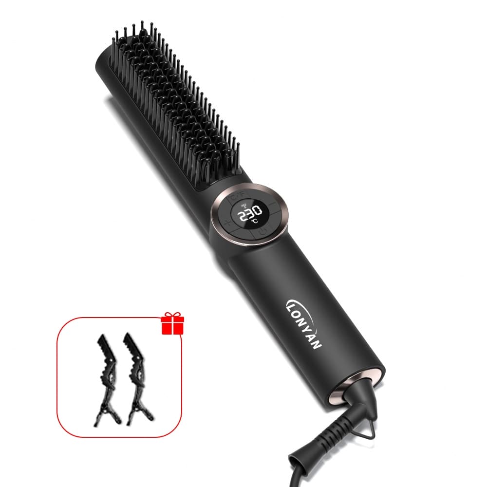 Escova Alisadora Elétrica 2 em 1 LONYAN Bivolt 127V 220V íons Negativos Antifrizz Anti-Queimadura Aquecimento Rápido