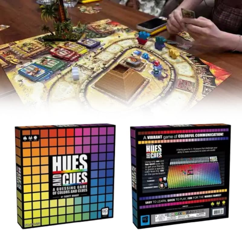 USAOPOLY Fuse & Cue HUES and CUES Vibrant Color Match Game for Family Game Night - String Tips Words and Colors - Guess