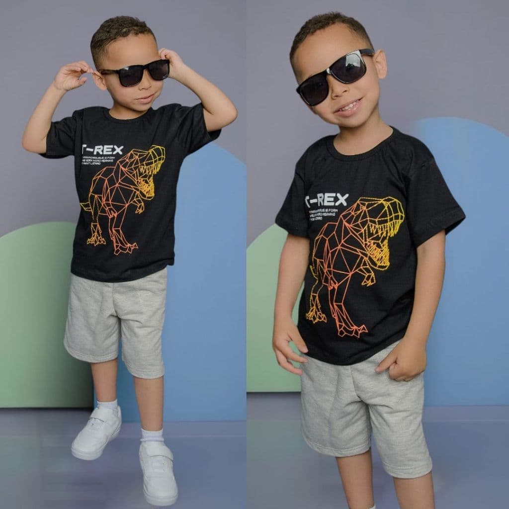 Conjunto Infantil Menino Juvenil Verão Estiloso bermuda e Blusa 100% algodão Veste Do 2 até 12 anos