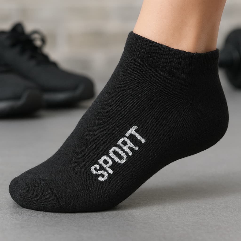 Meia Esportiva Unissex Cano Curto SPORT – Confortável e Respirável (55% Poliéster, 43% Algodão, 2% Elastano)