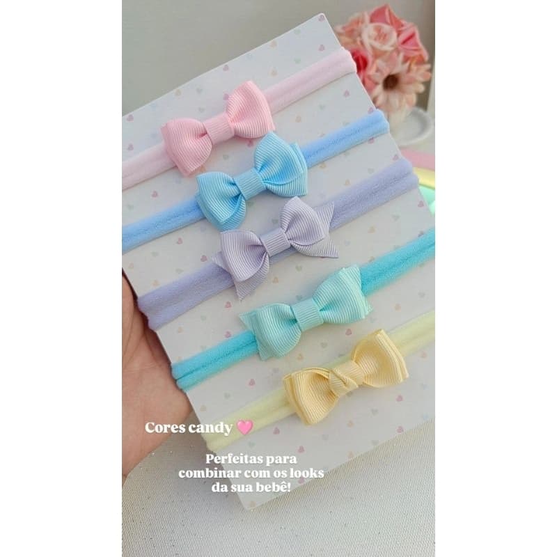 Kit premium com acabamento delicado| Kit Faixinhas Candy Colors para Bebê| Laços Delicados e Confortáveis