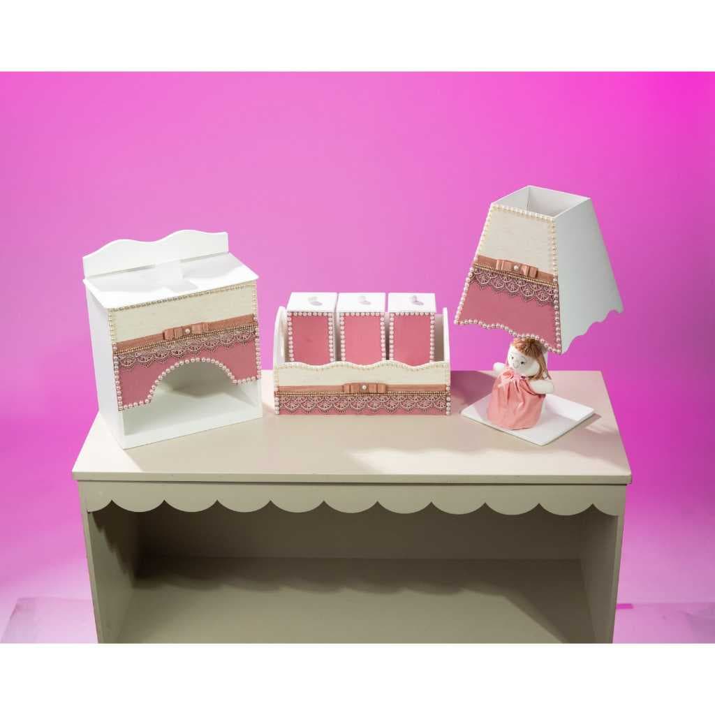 Kit Higiene Bebé 6 peças MDF Modelo Renda Liso Variados