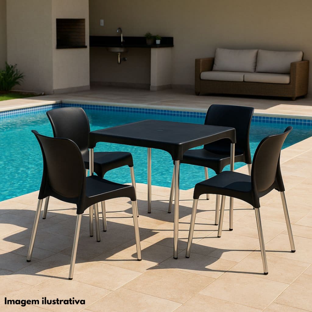 Mesa Quadrada Pernas De Aluminio Com Suporte Para Guarda Sol Lanchonete Restaurante