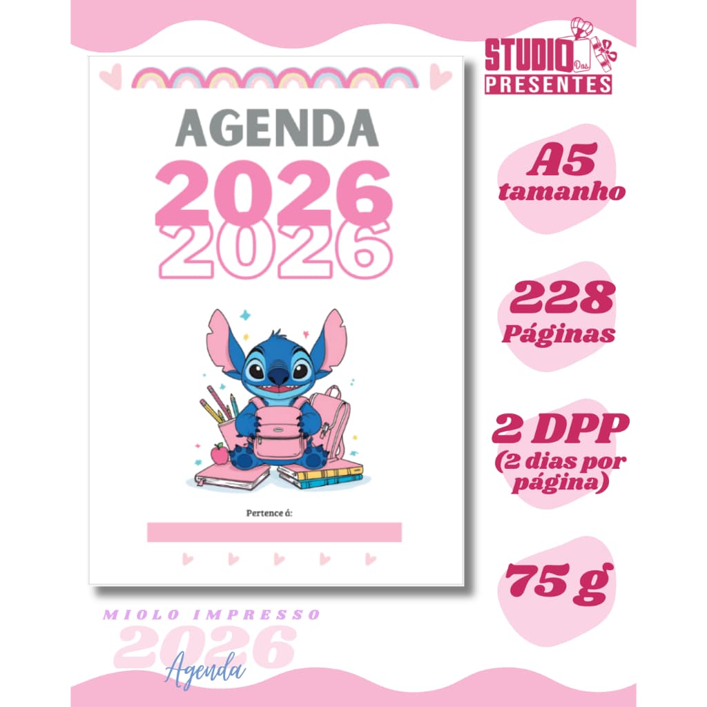 kit com 3 miolos impresso pronto pra encadernar / monstrinho fofo / 2dpp agenda2026 alta qualidade colorido