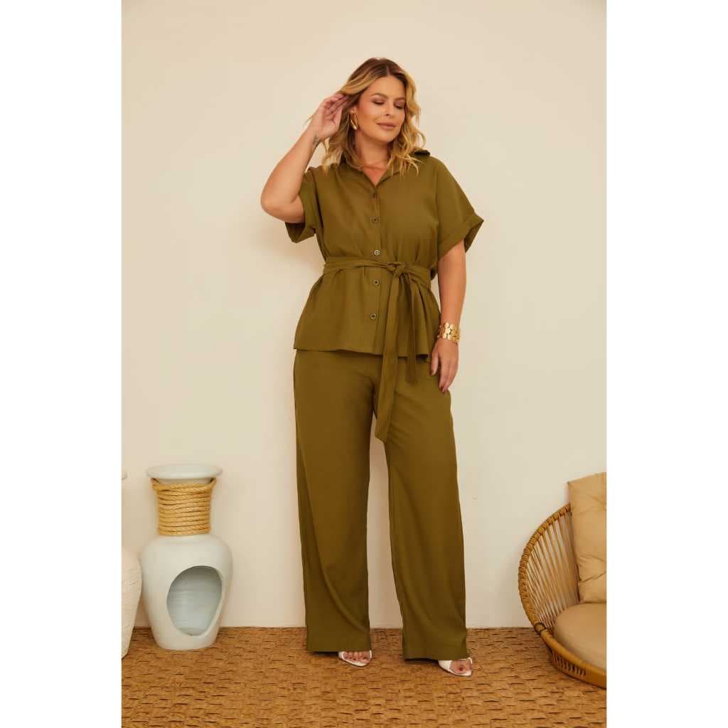 Conjunto Plus Size tecido Marrant Com Faixa Estiloso Moderno Elegante Chic