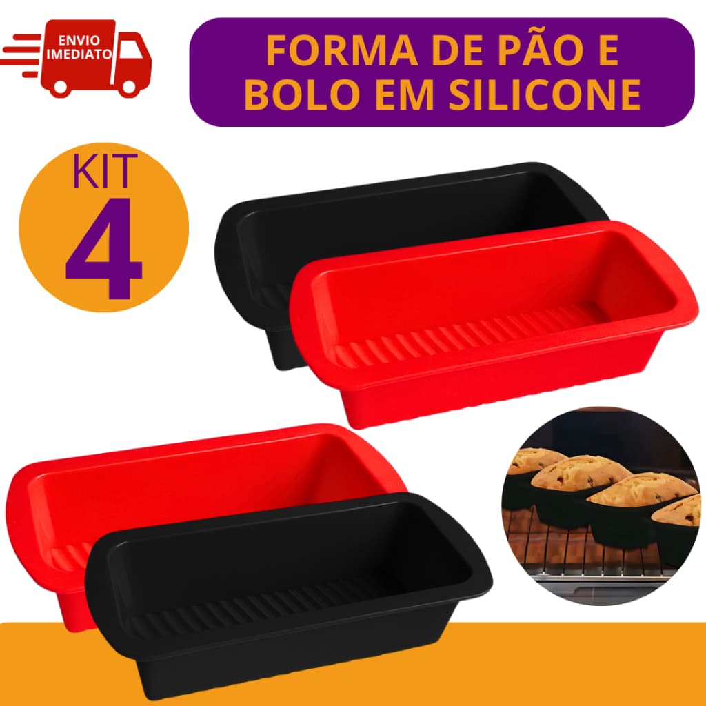 4 Formas Retangular para Bolo Pão em Silicone Ideal para Pães Caseiros Assadeira Cozinha Air Fryer
