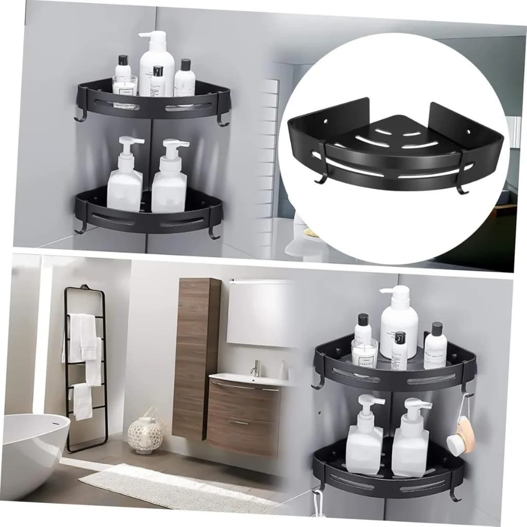 Kit 2 Prateleiras Móveis Banheiro Organizadora Canto Suporte Pendura Rack Produtos Porta Shampoo