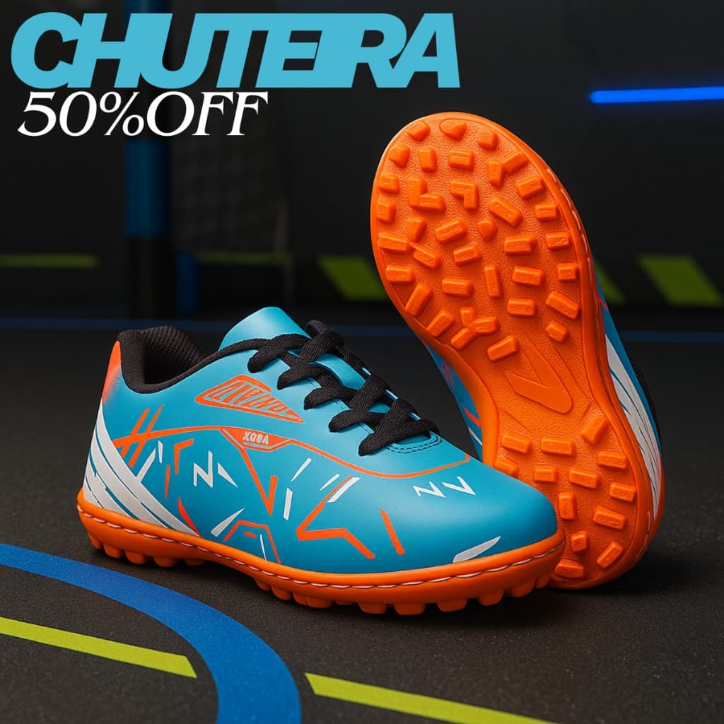 Chuteira Infantil Masculino Futsal Quadra Society Campo Costurada Reforçada Leve Confortável 28-33