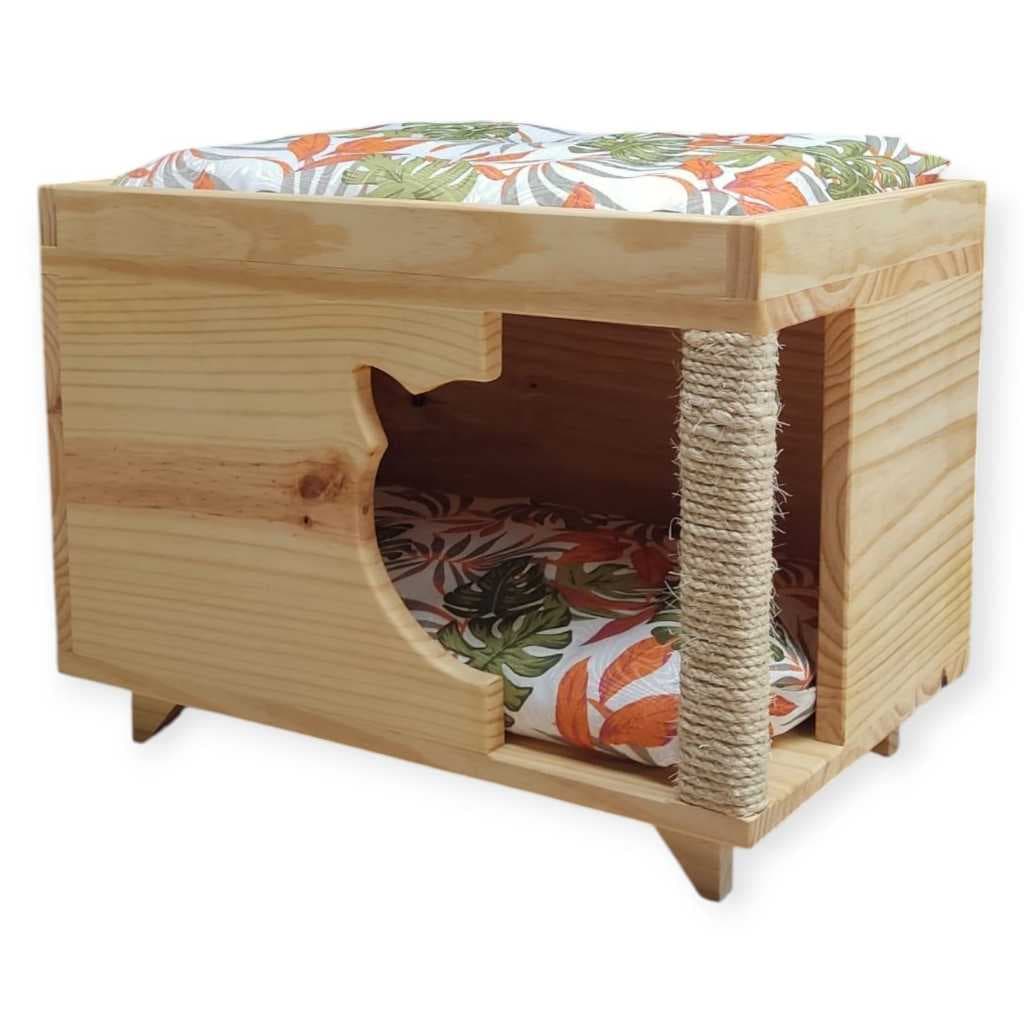 Casa Toca Para Gato Em Madeira Com Arranhador E Almofadas