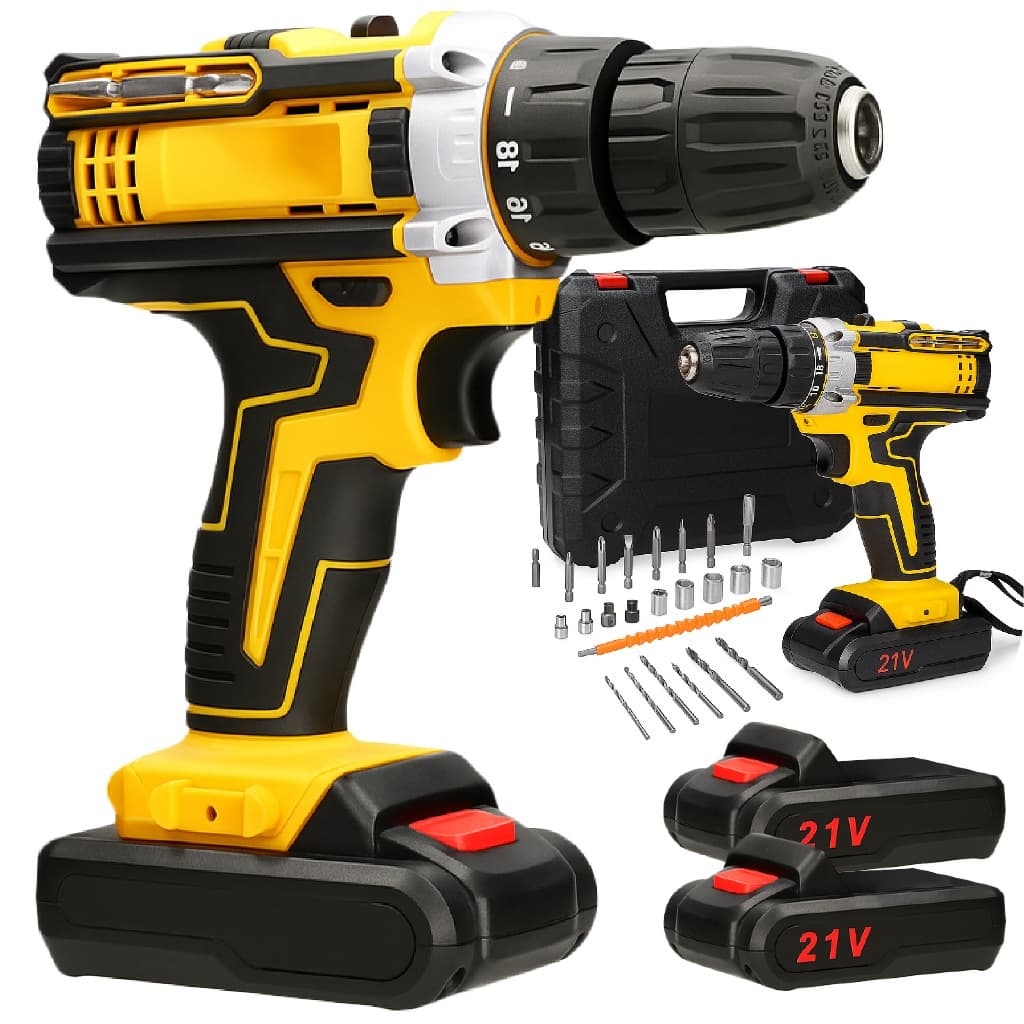 Parafusadeira Furadeira 21v Com 2 Baterias Bivolt Profissional 60Hz Sem Fio Com Maleta