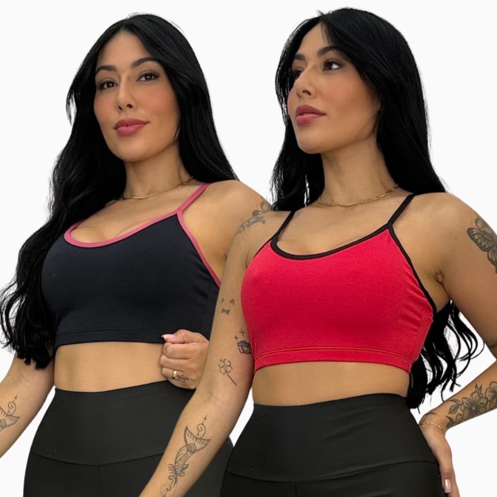 Kit 2 Tops Feminino Academia Sem Bojo Esportivo  Confortável Forrado Sustentação Moda Esportiva