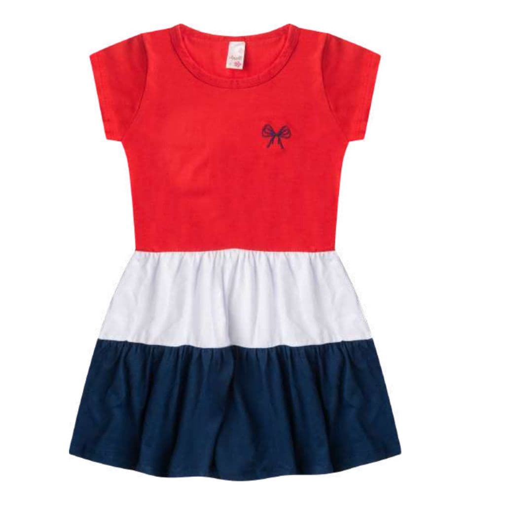 Vestido Infantil 3 Marias com Bordado e Manga Curta