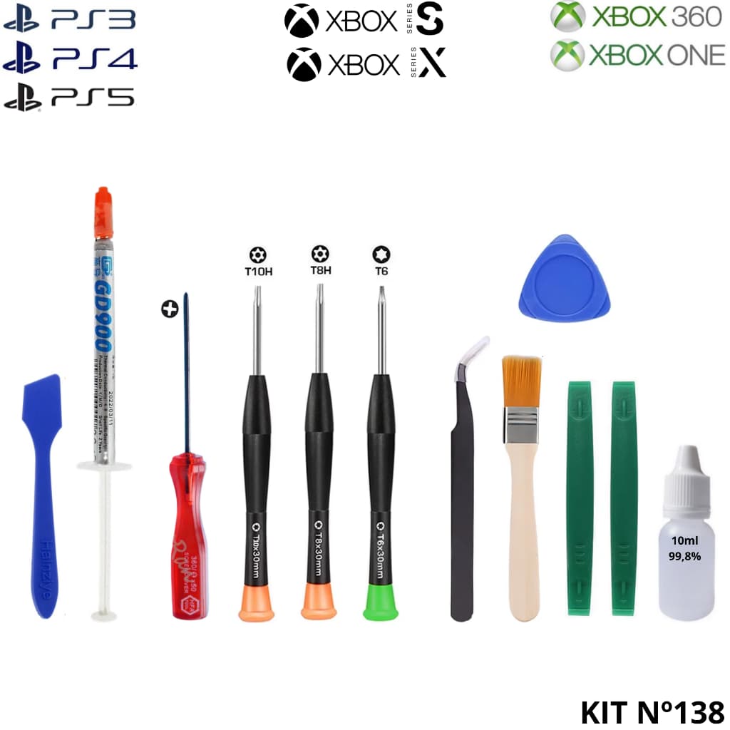 Kit Chaves Torx T6 T8 T10 + Pinça + Pasta Térmica Gd900 1g + Espátula + Phillips 2mm + Pincel + 10ml