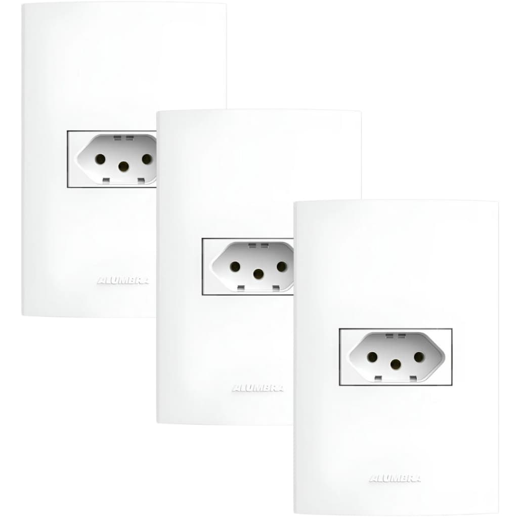 Kit 3 Tomadas 2P+T 10A Alumbra InovaPro com Placa 4×2 Branco – Instalação Completa