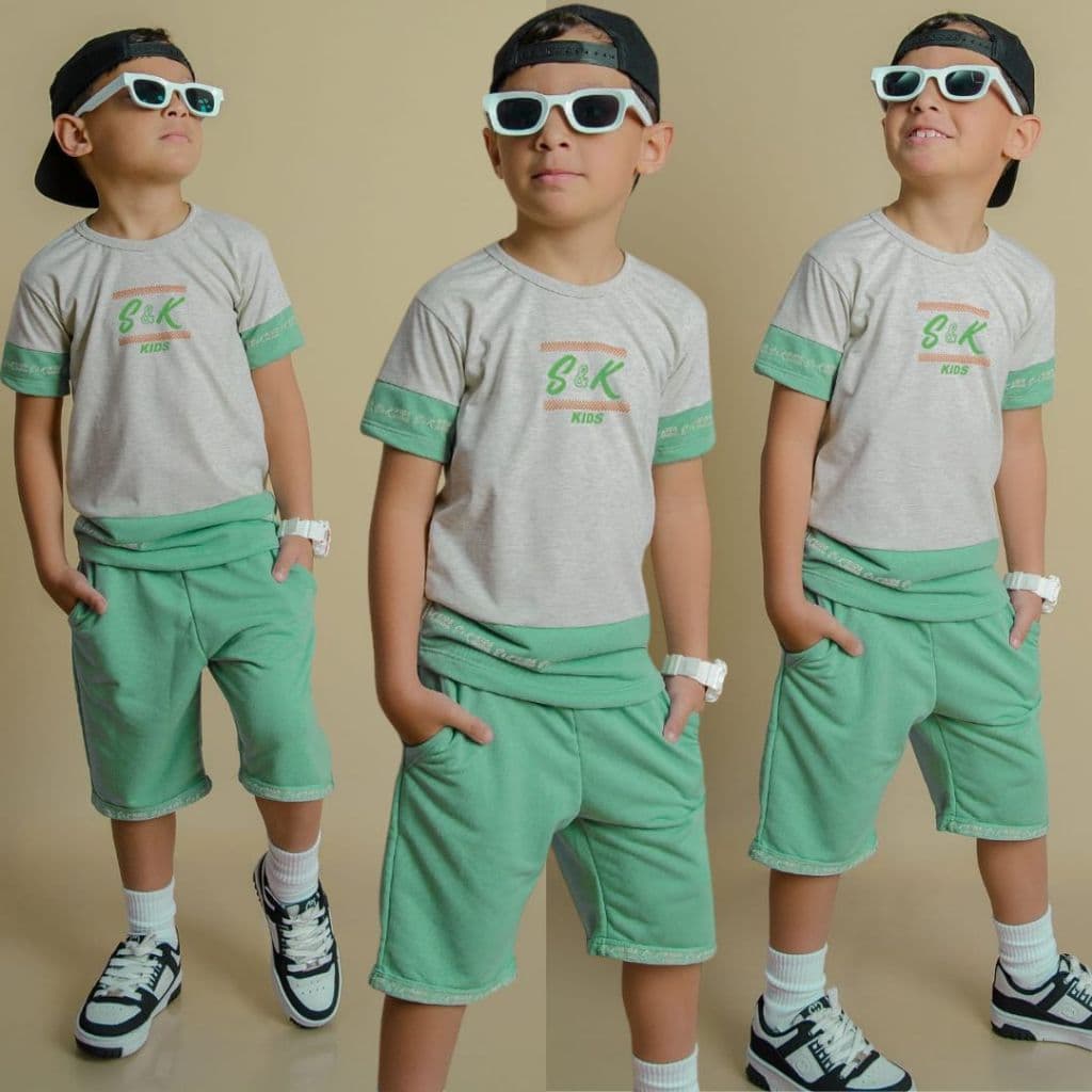 Conjuntos Infantil Menino Regata Estiloso Verão Camisa e Bermuda Juvenil Top Veste Do 2 ao 14 anos