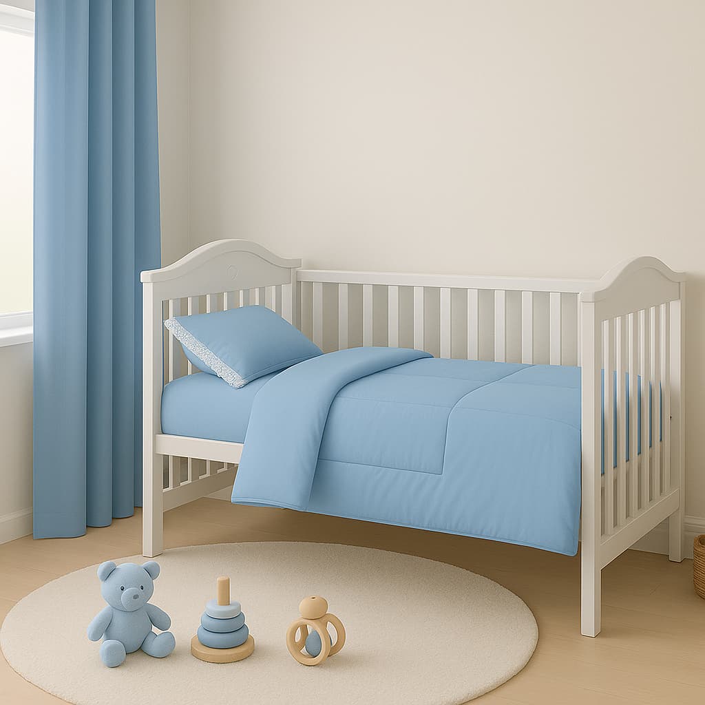 Kit de Berço Para Bebê 4 Peças Maju Baby – Cortina, Edredom, Lençol e Fronha com Acabamento Premium