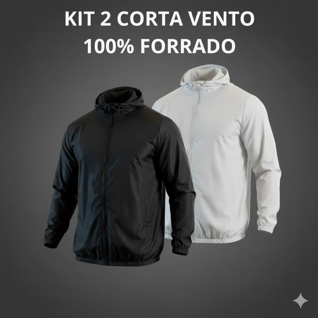 Kit 2 Jaqueta Corta Vento Toda Forrada Com Capuz Sem Marca