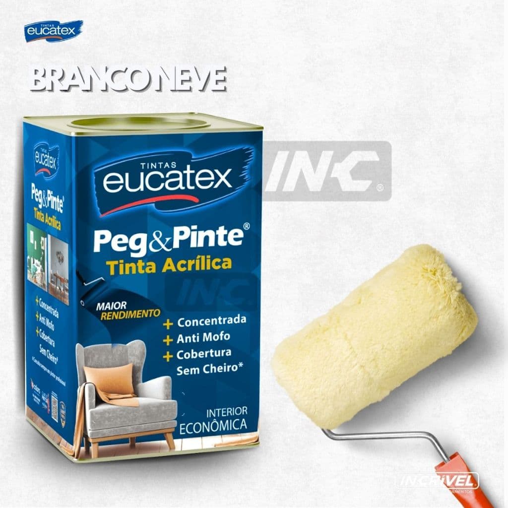 Tinta Acrílica Eucatex Branco Neve Peg & Pinte Antimofo 18 Litros Parede Casa Apartamento