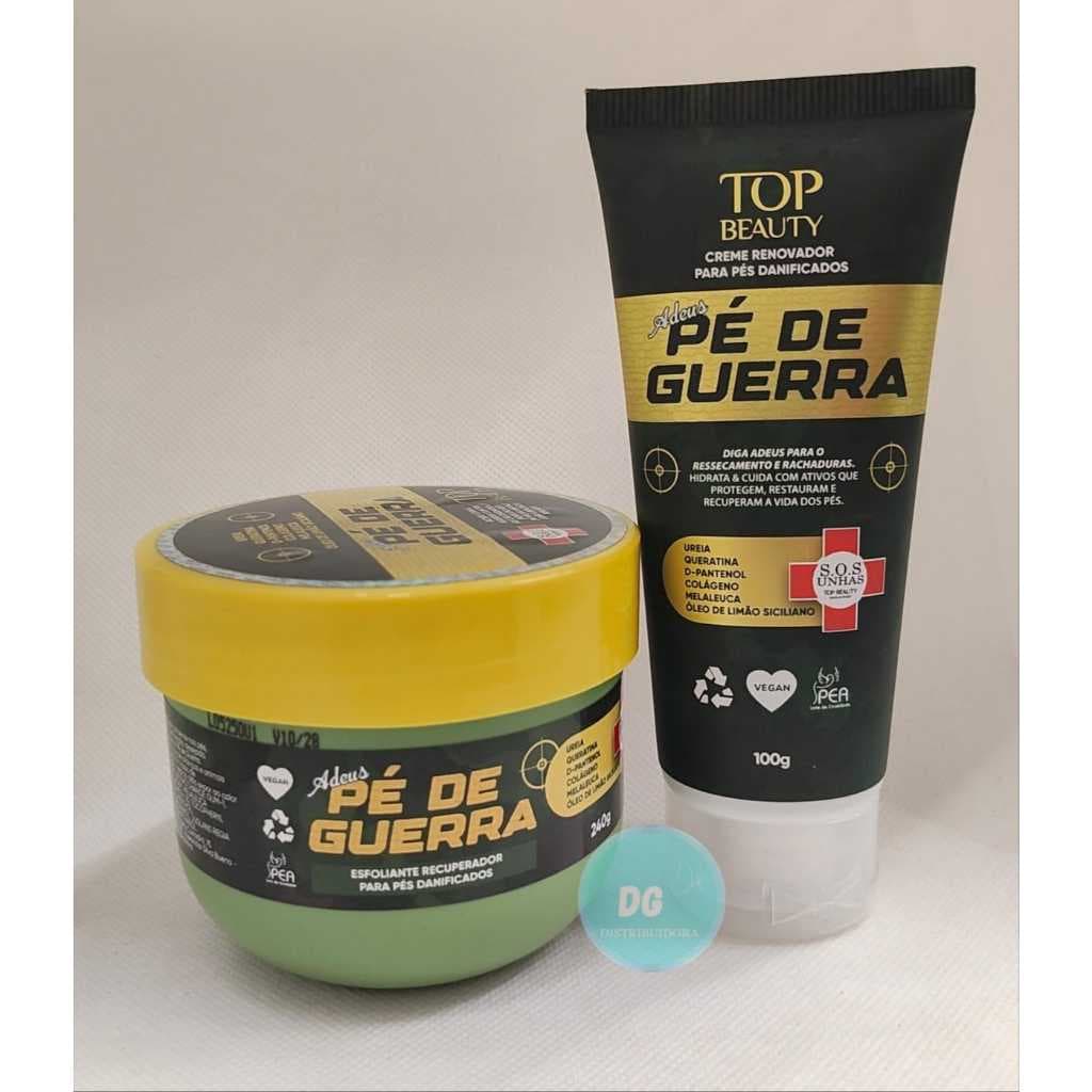 Kit Adeus Pé de Guerra - Esfoliante + Creme Hidratante para Pés Sos Unhas Top Beauty