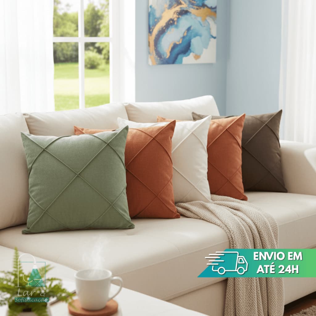 Capas Almofadas Suede Drapeada 45x45cm | Conforto e Decoração para Sofá, Cama, Quarto, Sala