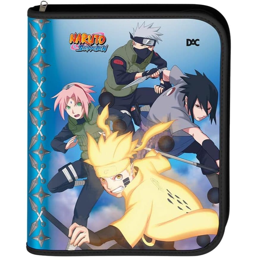 Fichario Argolado Universitario Com Ziper Naruto 48 Folhas C/ 10 divisorias Dac