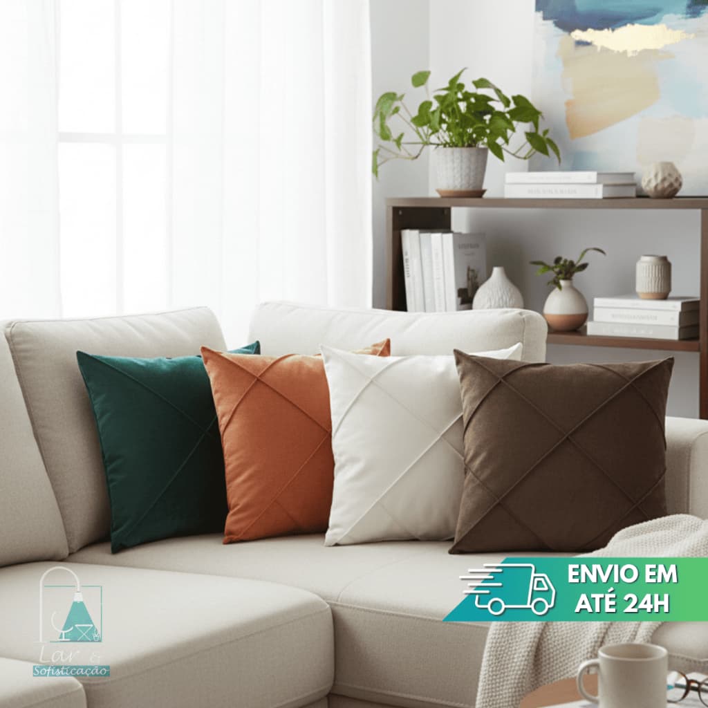 Capa de Almofada Suede Drapeada 45x45cm para Sala, Quarto e Sofá Uso Interno Decoracao Residencial
