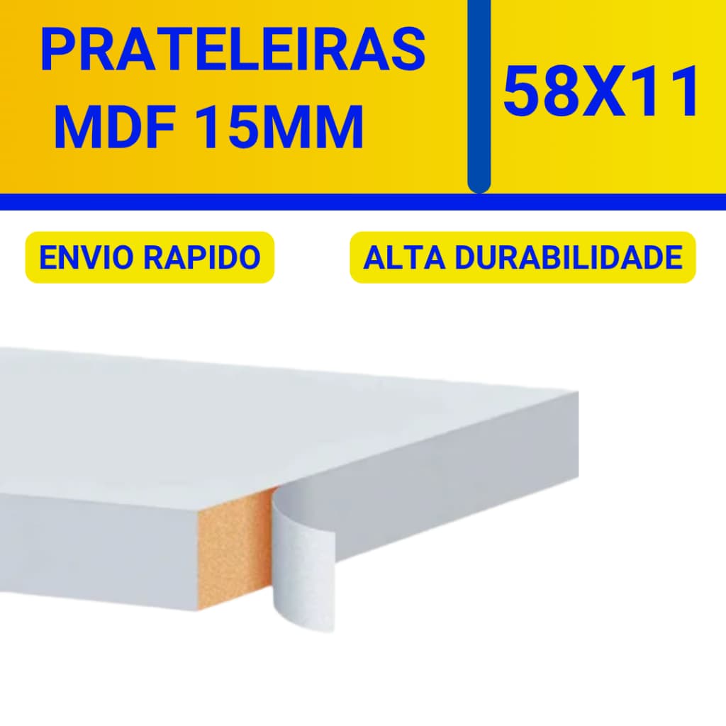 Prateleira Lisa Mdf 15mm Branco 58x11Cm Acompanha suporte invisível