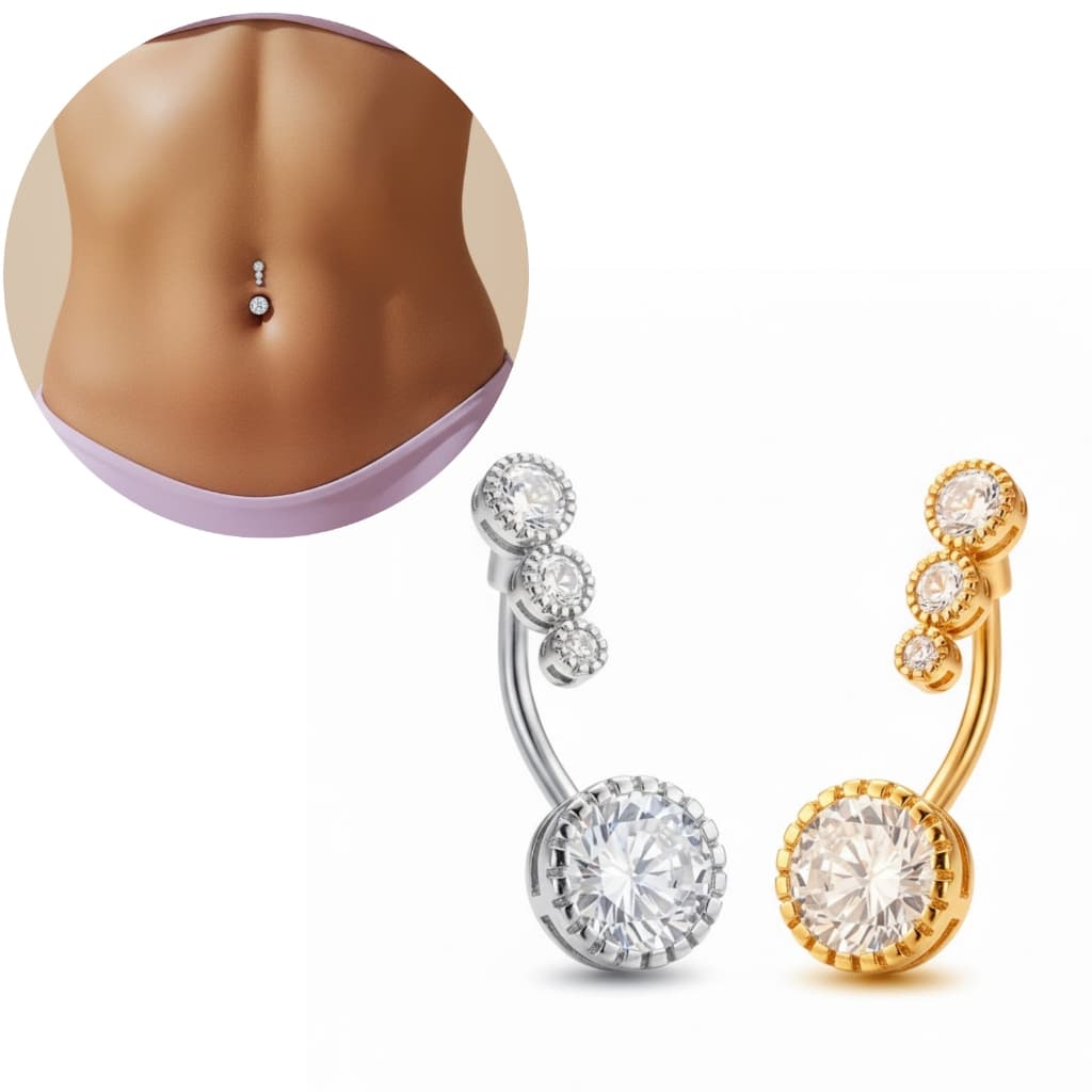 Piercing Umbigo Ponto de Luz Redondo Zircônia Anti Alérgico Aço Cirúrgico Piercings Acessórios Fermininos