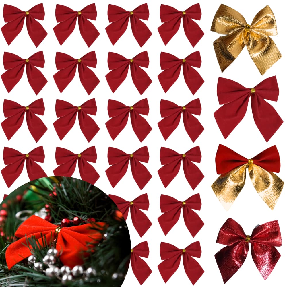 Kit 12, 24, 36, 60 Ou 96 Lacinhos Laços De Natal Vermelho Dourado Enfeite Decoração Árvore Natalina
