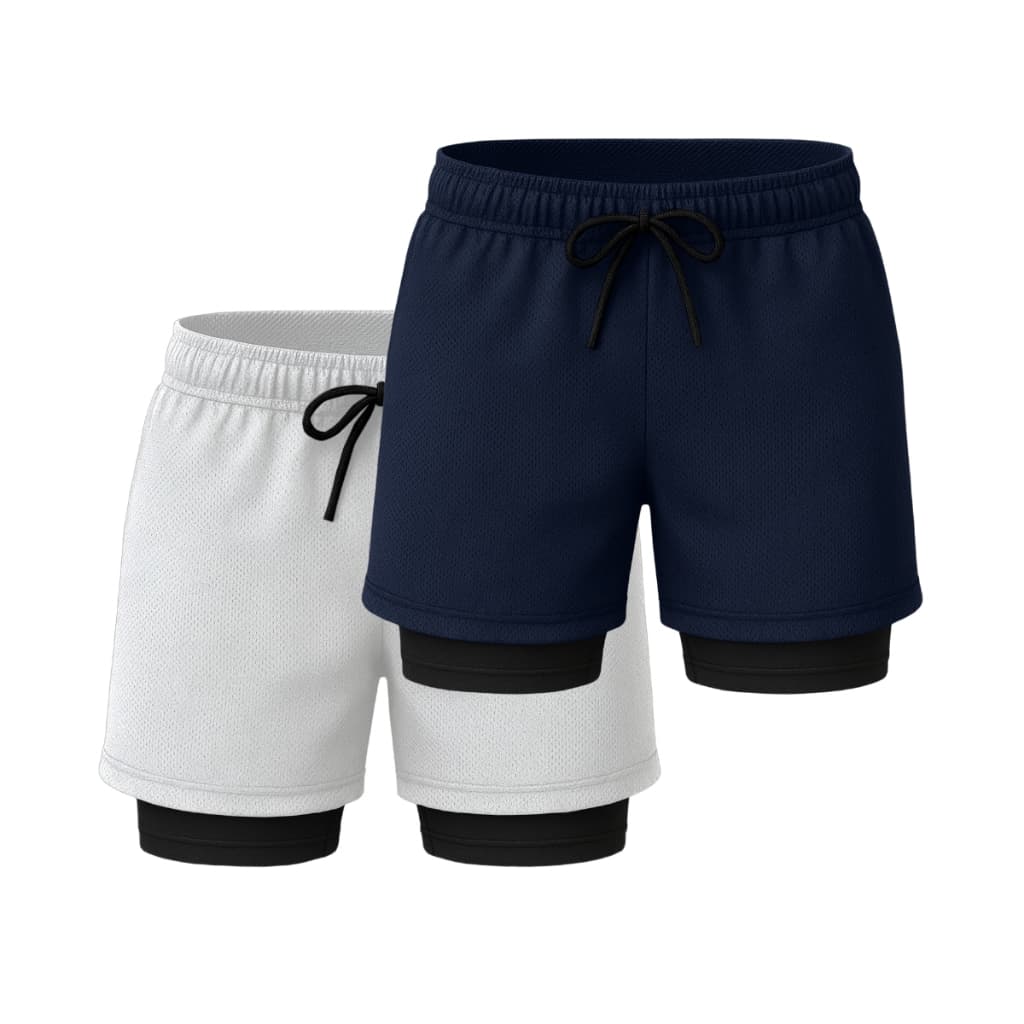 Kit 2 Shorts Dry Fit Térmico 2 em 1, com Bolso para Celular, Porta-Toalha e Conforto para Academia