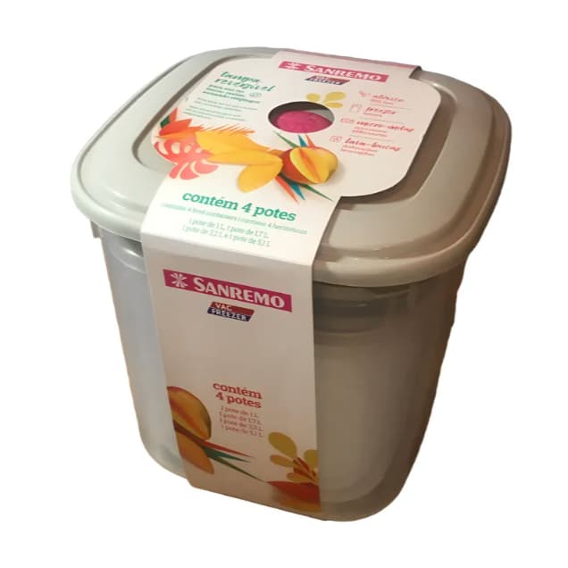 Conjunto 4 potes para mantimentos Sanremo quadrado tamanhos variados