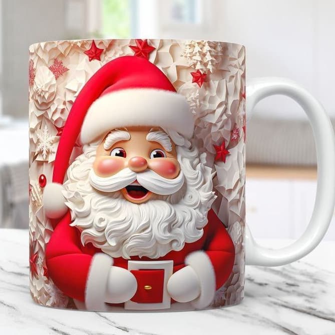 Caneca Natal Papai Noel Presente Natalino Enfeite Ceia Boneco de Neve Efeito 3D - 325ml