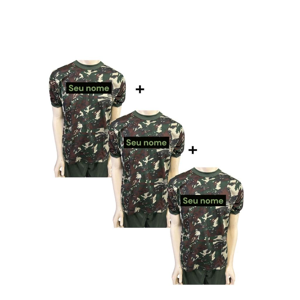 Kit com 3 camisas camufladas dryfit padrão exército brasileiro com bordado