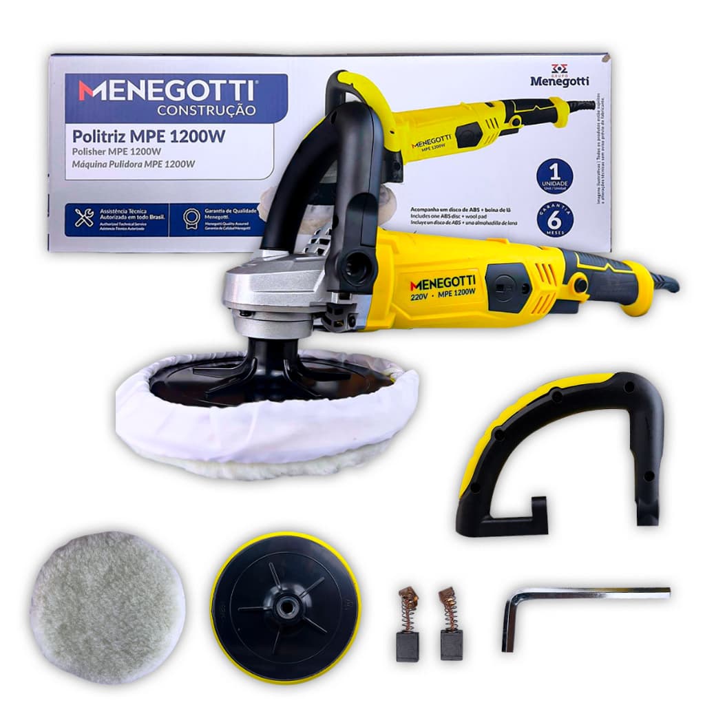 Politriz Menegotti MPE 1200W 5 Pol Ajuste de Velocidade com Acessórios