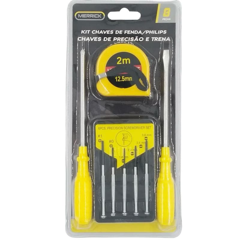 Kit Ferramentas 8 PCS Trena/Chave Fenda/Philips/Chave Precisão