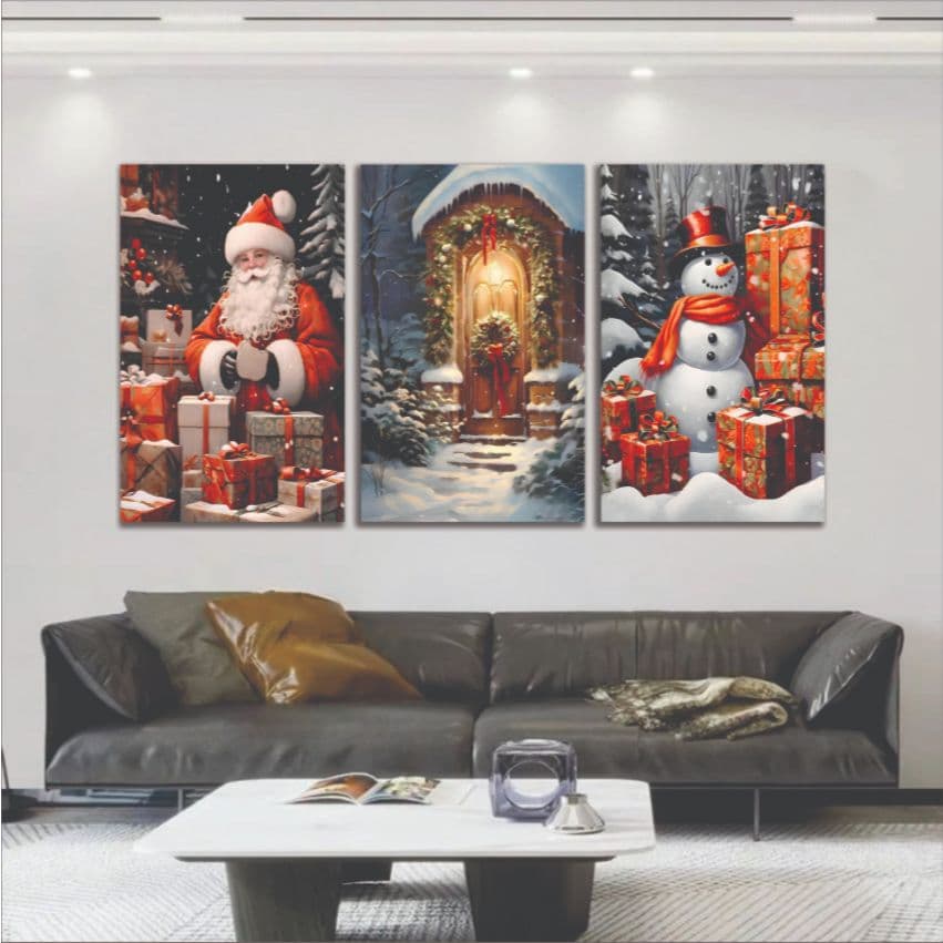 Quadros Decorativos 3 peças Papai Noel boneco de neve presentes para seu natal enfeite de Natal