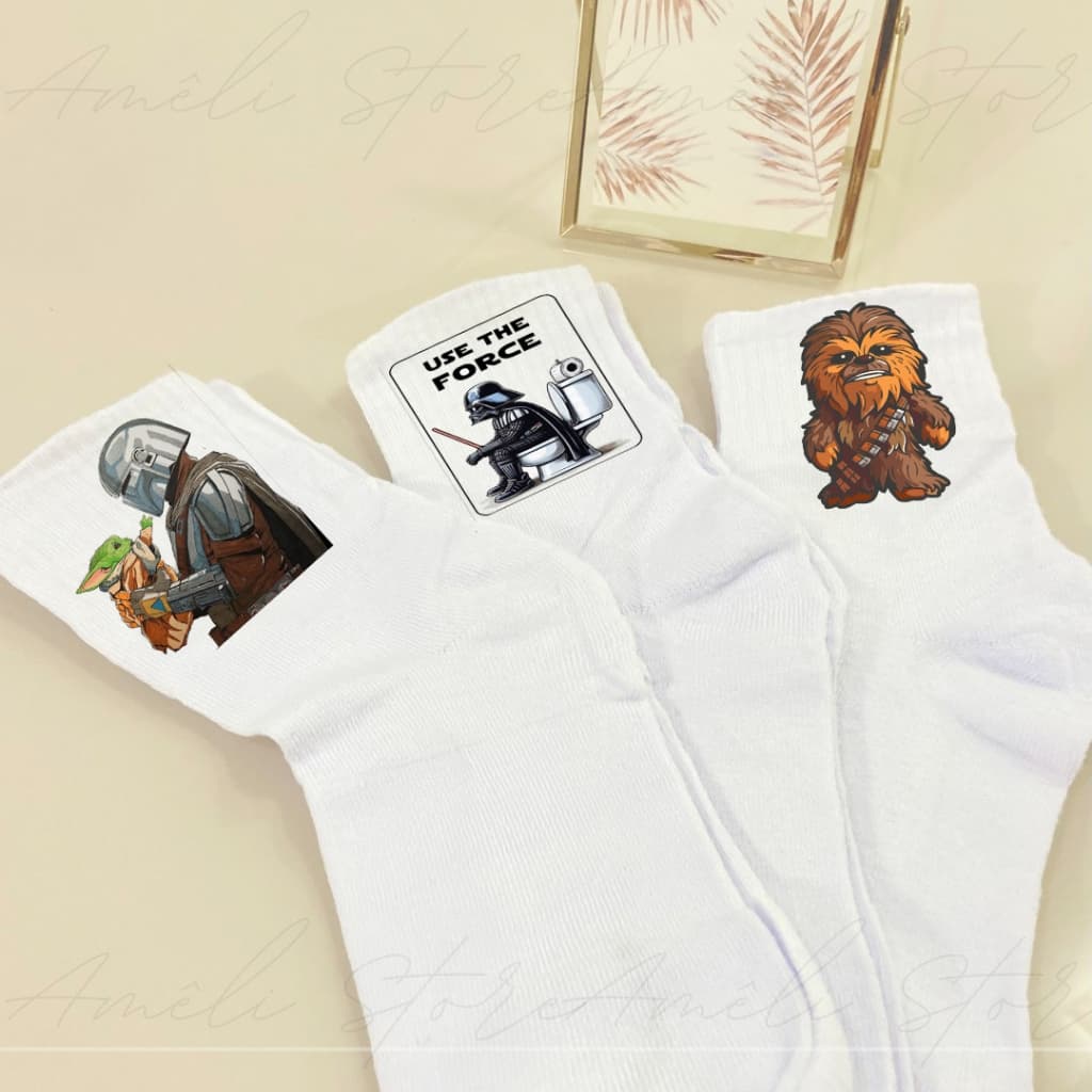 Kit 03 un de Meias Personalizadas Meia o lado da energia | tema cósmico e geek | Cano Alto Meias na  Cor Branca Unissex