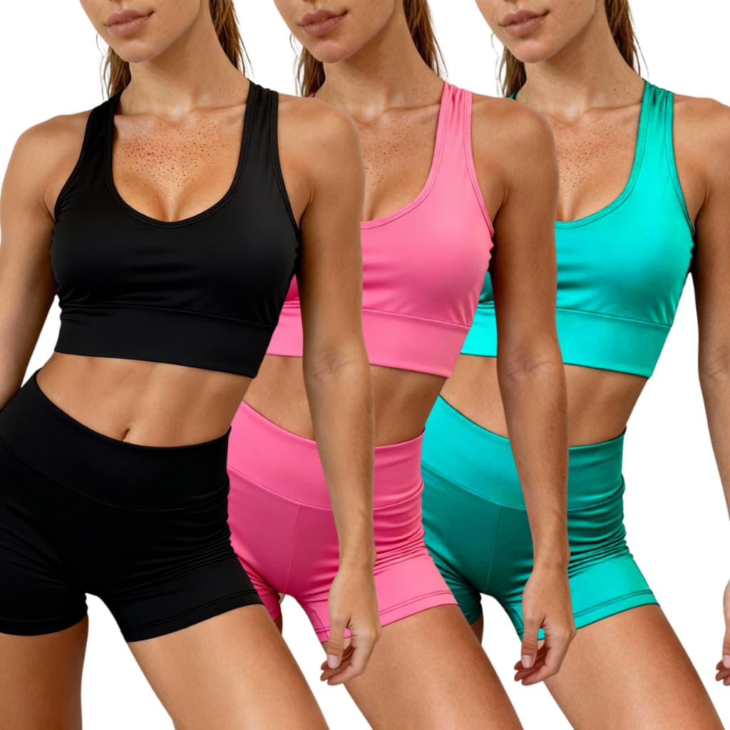 Kit Conjunto Feminino 3 Top e Short Academia Suplex Sem Transparência
