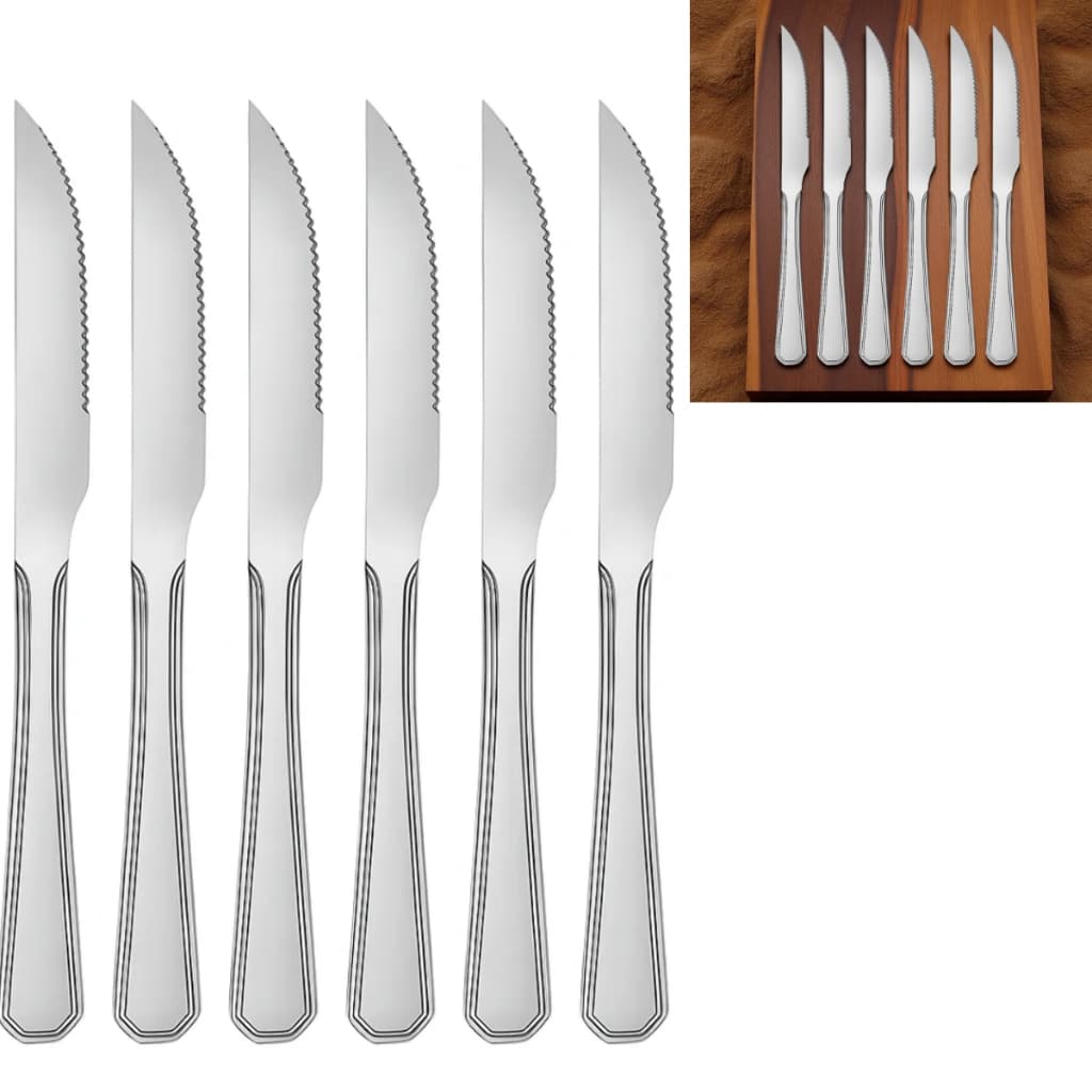 Kit 06 Facas Inox Corte Afiado Pesada Bar Restaurante Buffet