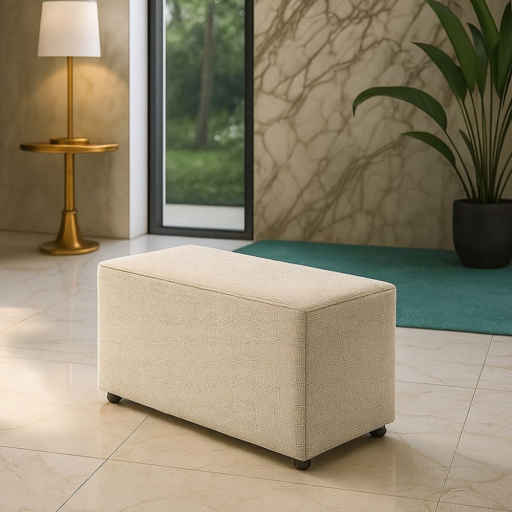 Puff Recamier Banco Kim 70cm Estilo Moderno Orgânico Para Sala Recepção Escritório Linho Bege