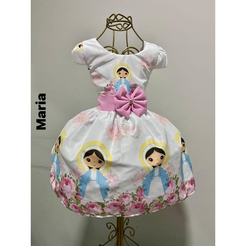 Vestido temático infantil festa aniversário nossa senhora Aparecida Maria Fátima