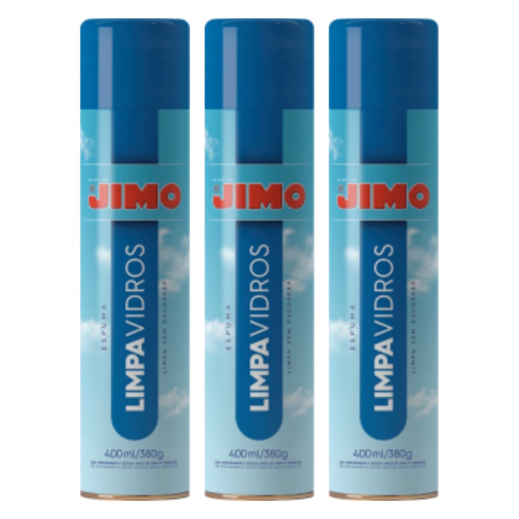 Limpa Vidros JIMO 400ml Brilho Intenso Limpeza Sem Marcas - Kit com 3