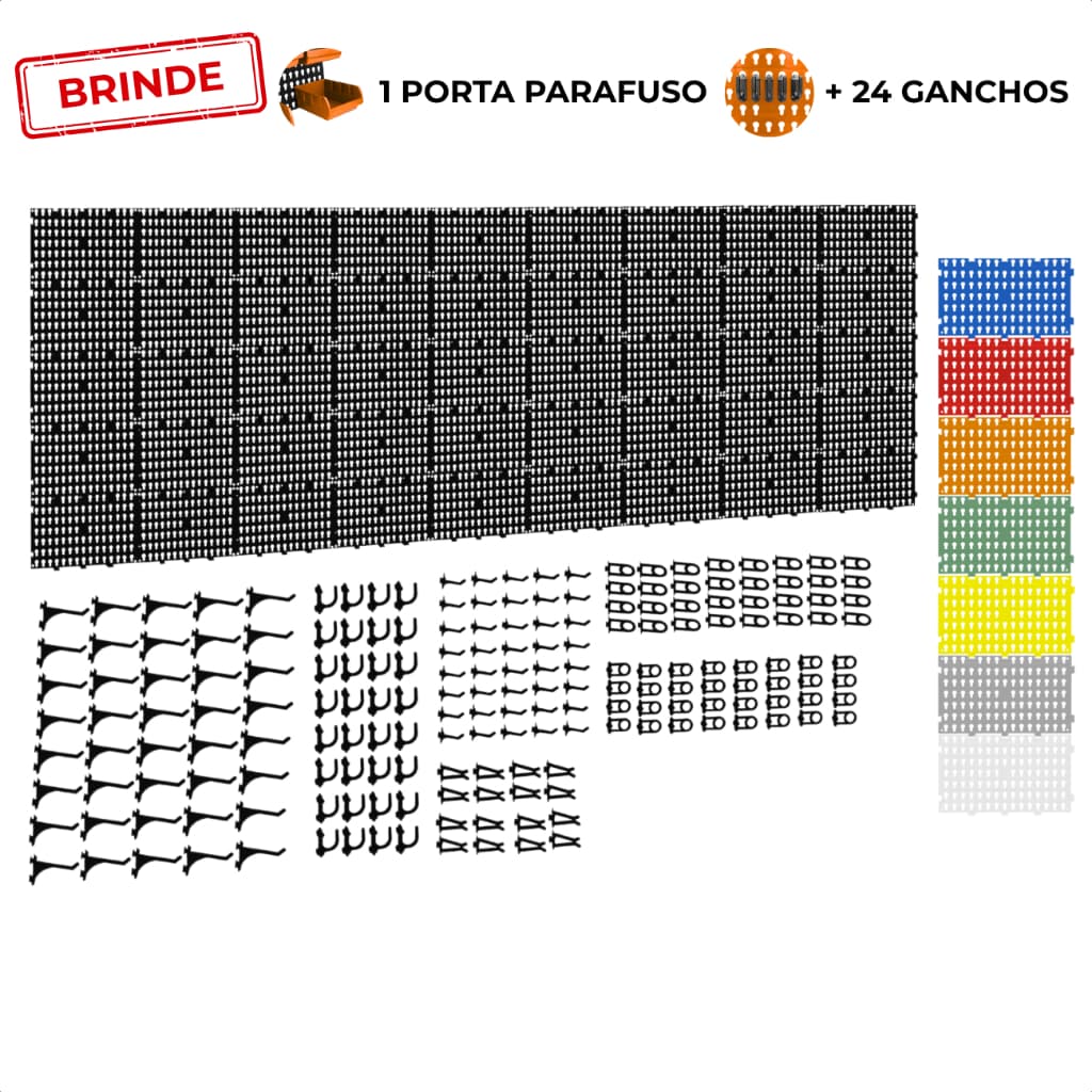 Painel Suporte Porta Ferramentas Organizador Parede Perfurado 266x87 + Brindes