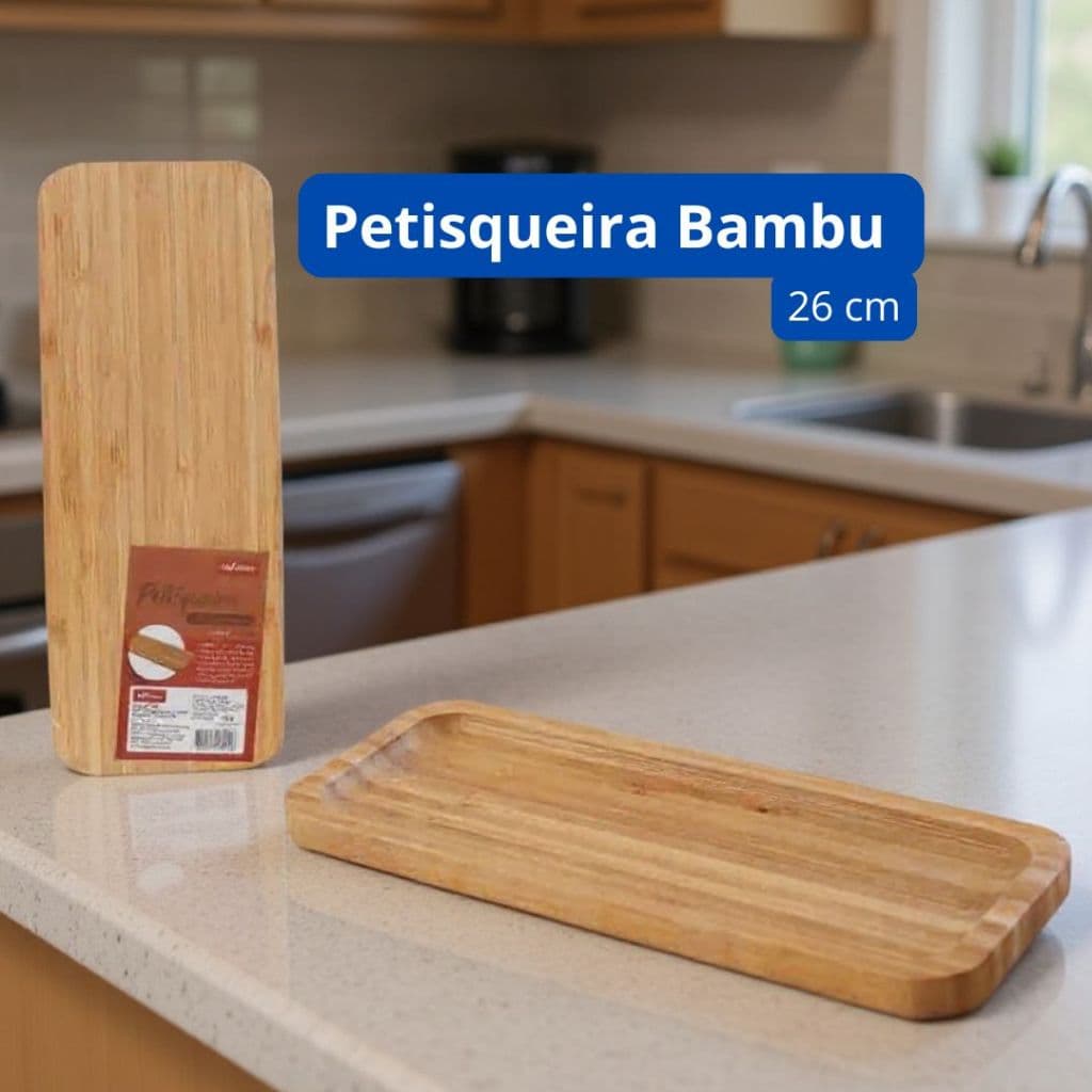 Petisqueira Bandeija Bambu 26 cm Ecológica Servir Petiscos Estilo Cozinha Natural Resistente