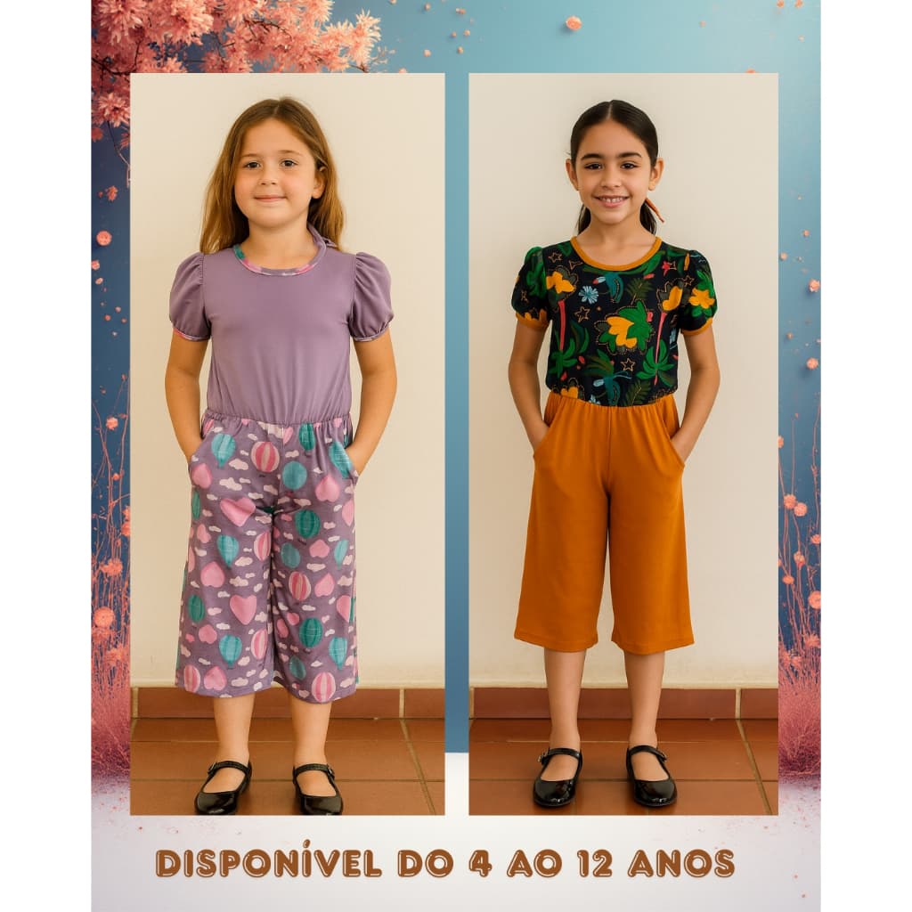 macacão feminino infantil jardineira pantacourt com bolso macaquinho