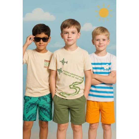 Conjunto Infantil Menino Camiseta e Bermuda Kiko e Kika 04 a 08