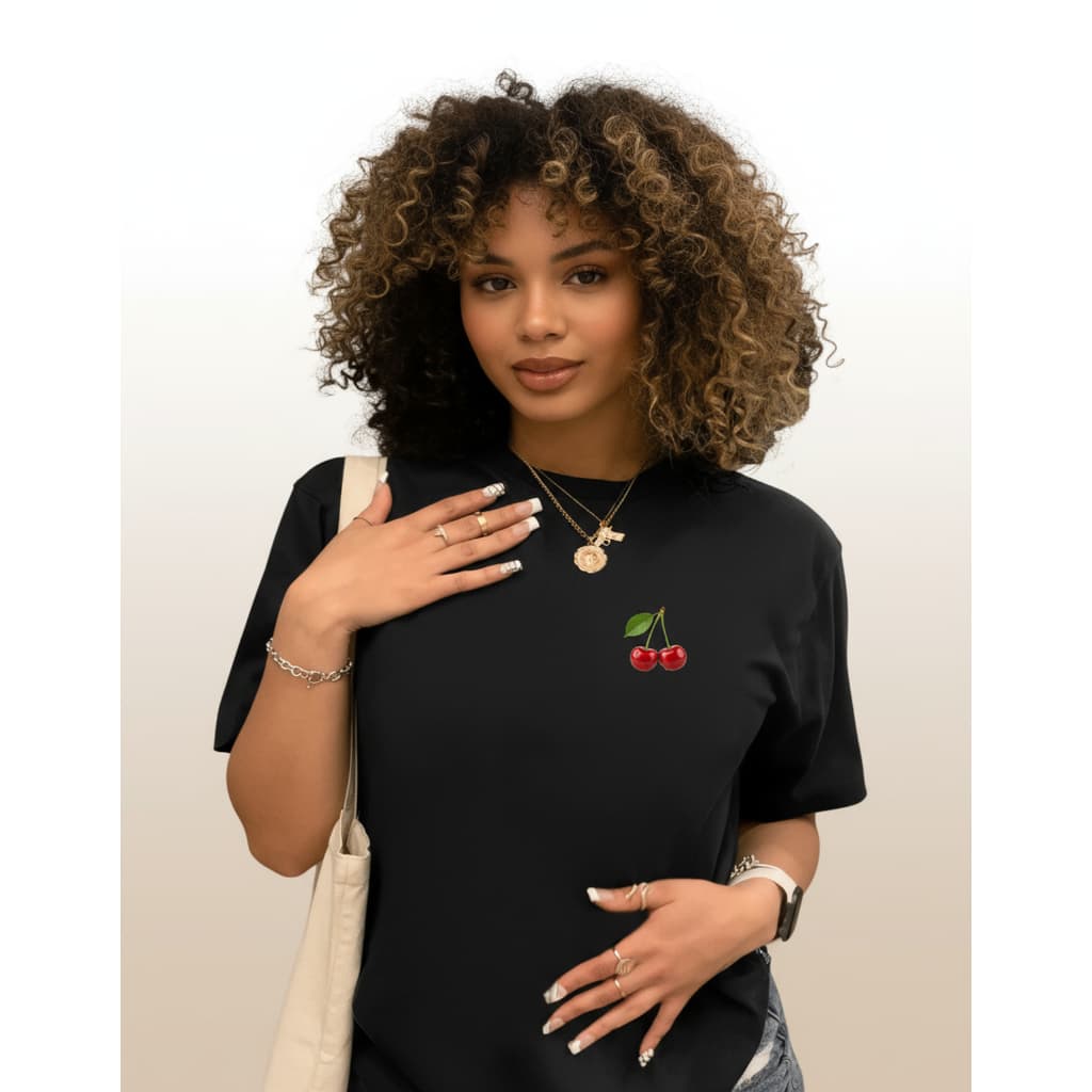 Camiseta Feminina Cereja Pequena 100%Algodão Estilosa