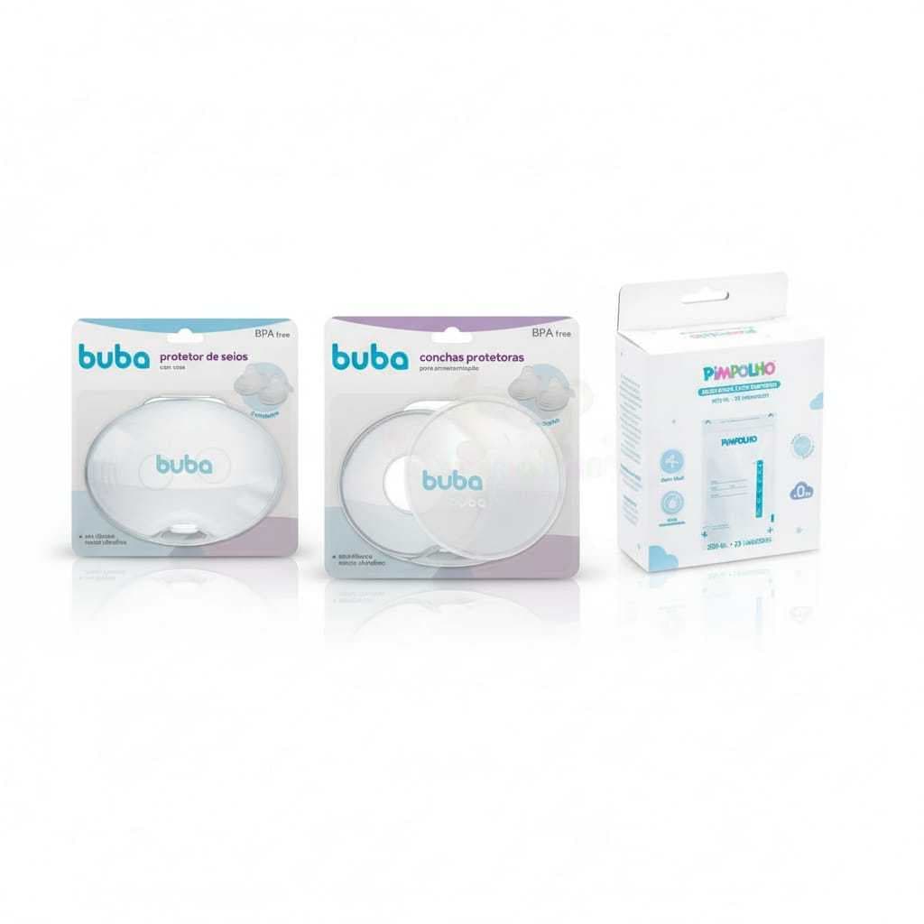 Kit Amamentação Buba  | Conchas + Protetores de Seios + Sacos para Leite Materno (25 un.)