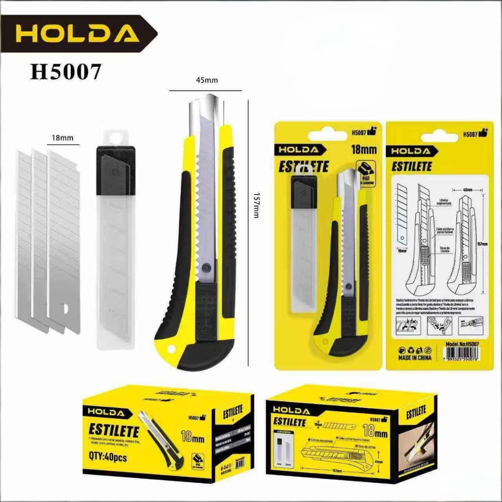 Estilete Profissional 18mm Lâmina Aço Carbono Emborrachado Antiderrapante Corte Durável