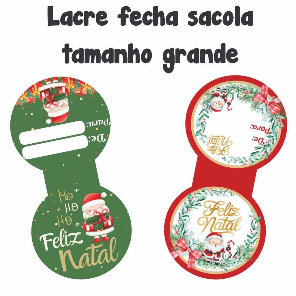 Lacre Fecha Sacola Natal De/Para tamanho grande 5x10cm Adesivo Feliz Natal